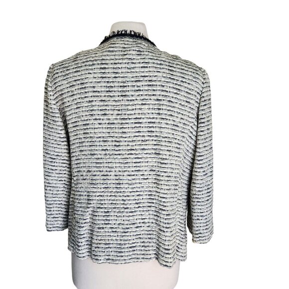 Lafayette 148 Tweed Blazer Women's 12 Metallic Shimmer Navy Blue Silver Career - Picture 3 of 16